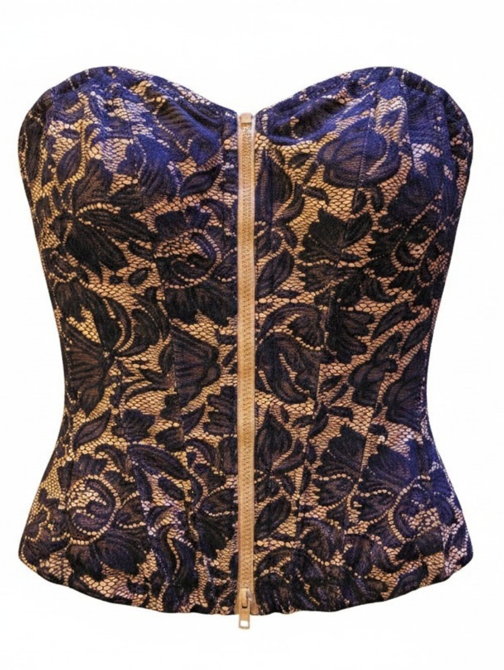 Dao Black Lace Overlay Corset Bustier Full Body Shaper with Nude Base, XXS, EUC